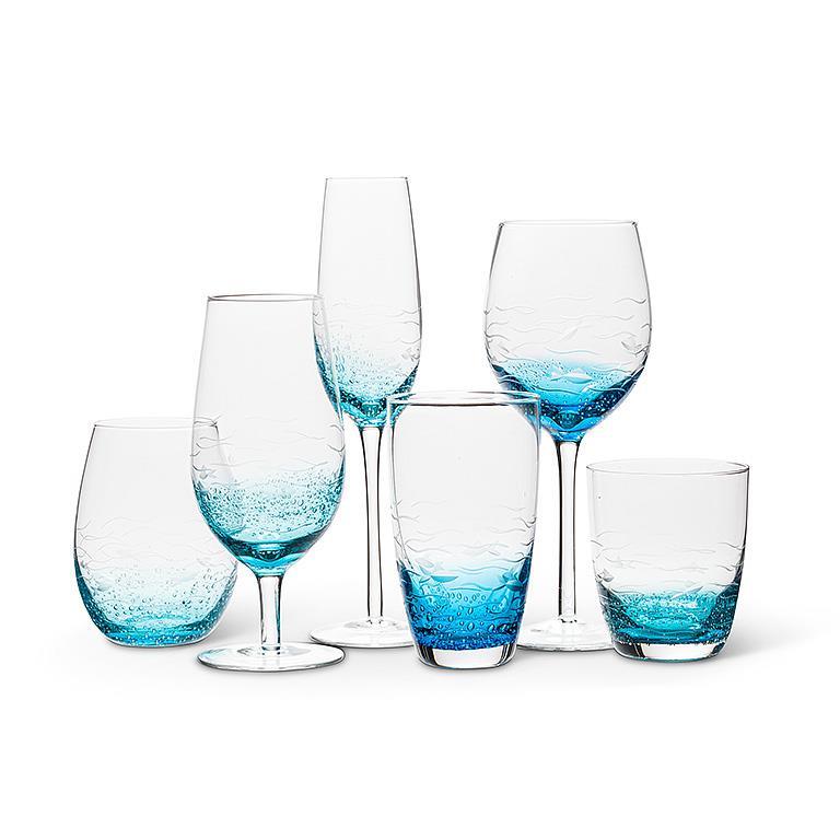 Blu/Clear Fish Cut Wine Glass-9"H(18oz)