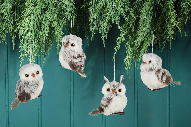 Sm Fluffy Owl Ornament-4Asst-3
