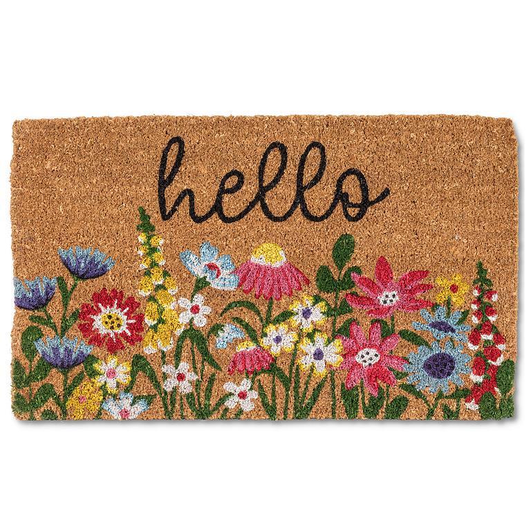 Bright Floral hello Doormat-18x30