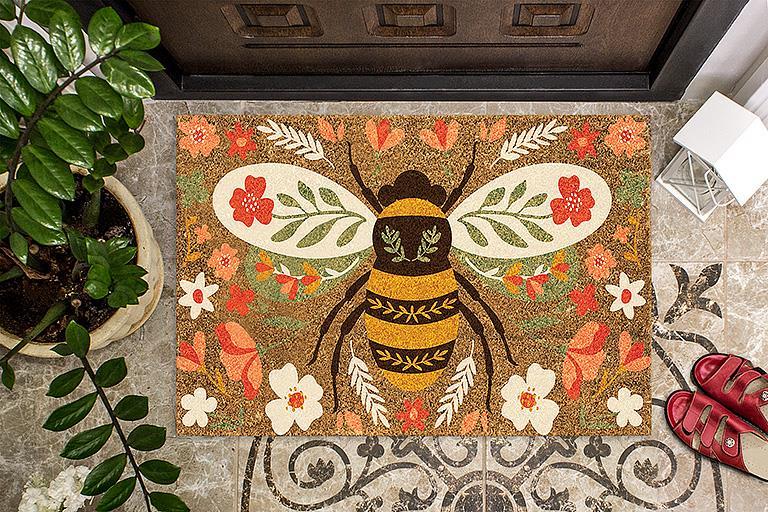 Floral Bee Doormat-18x30