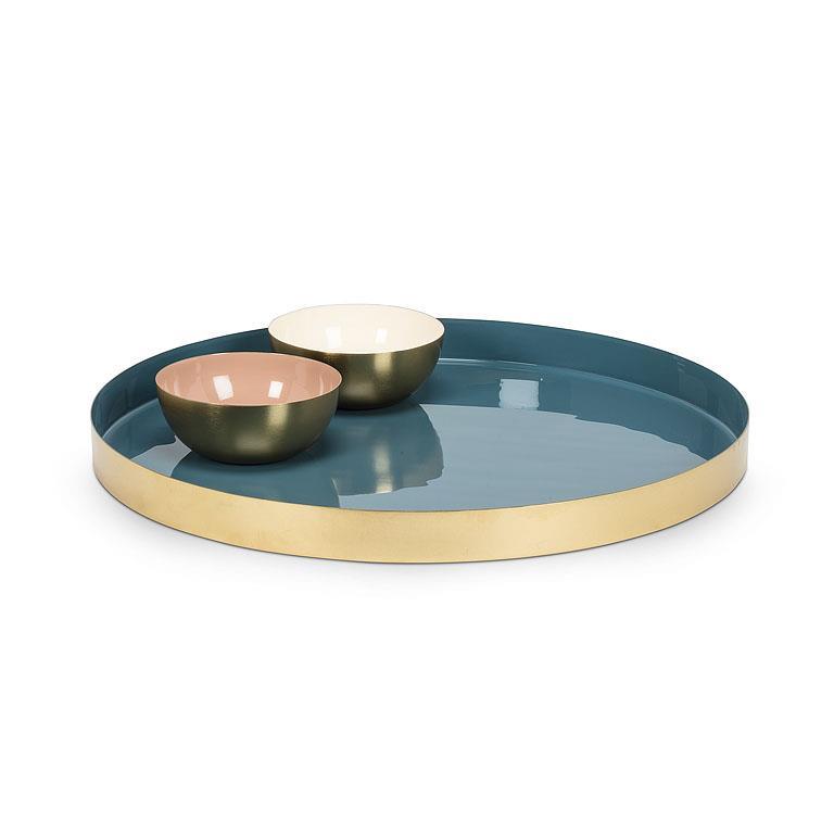 Lg Round Enamel Tray-Blue-14