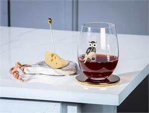 Stemless Wine Glass w/Jewel Owl-4.5"H(16oz)