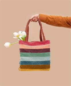 Striped Velvet Tote-13.5