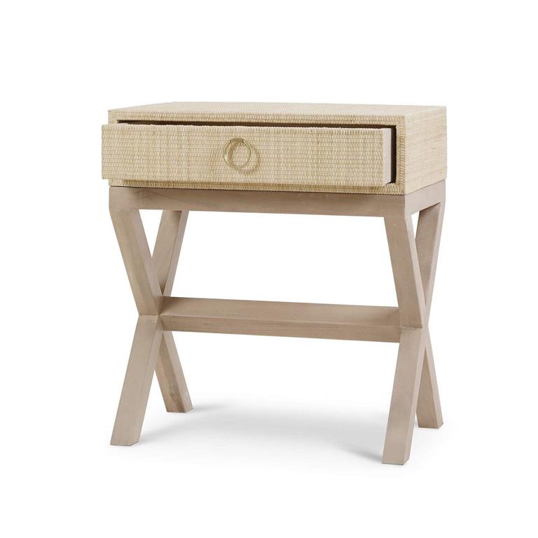 Renoir Bedside Table Wrapped in Natural Rattan w/ Sandbar Legs