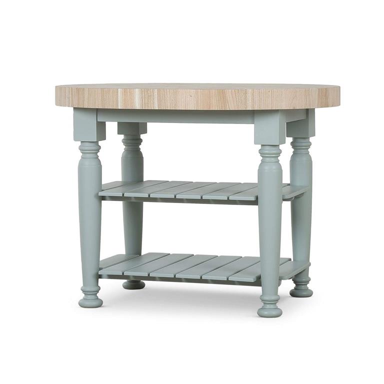 Farmhouse Butcher Block Kitchen Island in Pale Blue