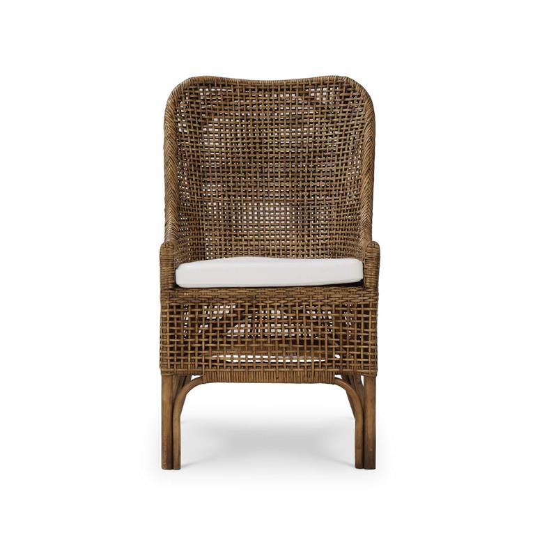 Cristo Dining Chair in Rattan Glaze w/ Arctic White Performance Fabric Cushion