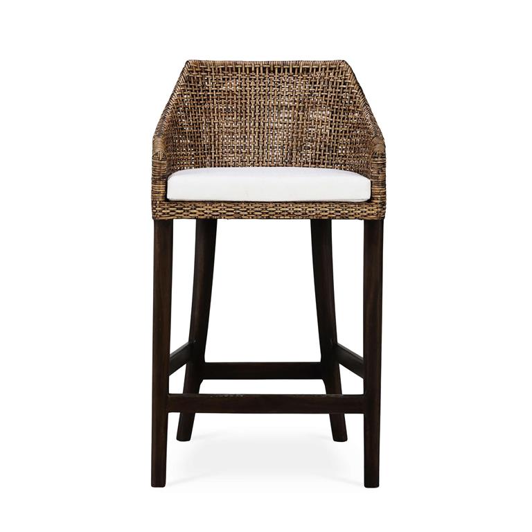 Savanah Barstool in Light Glazed Rattan w/ Arctic White Performance Seat Cushion