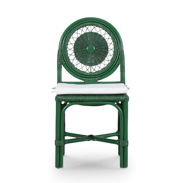 Oceana Rattan Dining Chair in Jade Green w/ Arctic White Performance Fabric