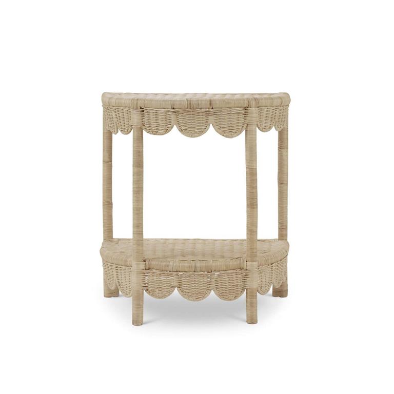 Scalloped Half Round Side Table in Rattan Natural