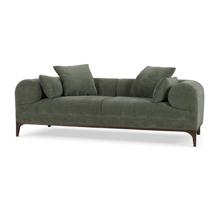 Arcadia Sofa in Walnut w/ Thames Moss Green Performance Fabric