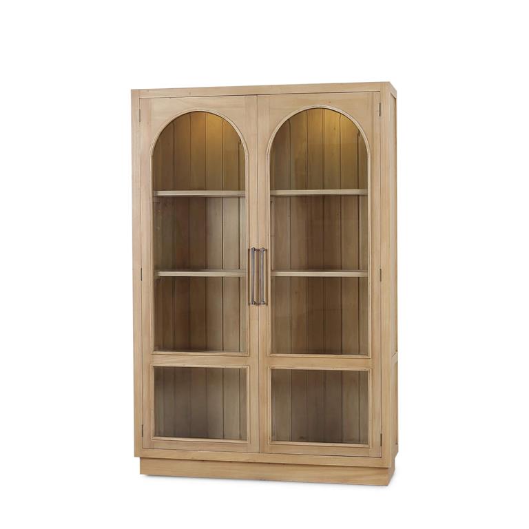 Vannes 2 Door Display Cabinet in Fruitwood w/ Glass Shelves & LED Lights