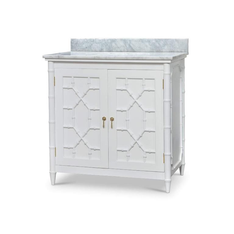Grosvenor Single Vanity in True White w/ Sink & Marble Top