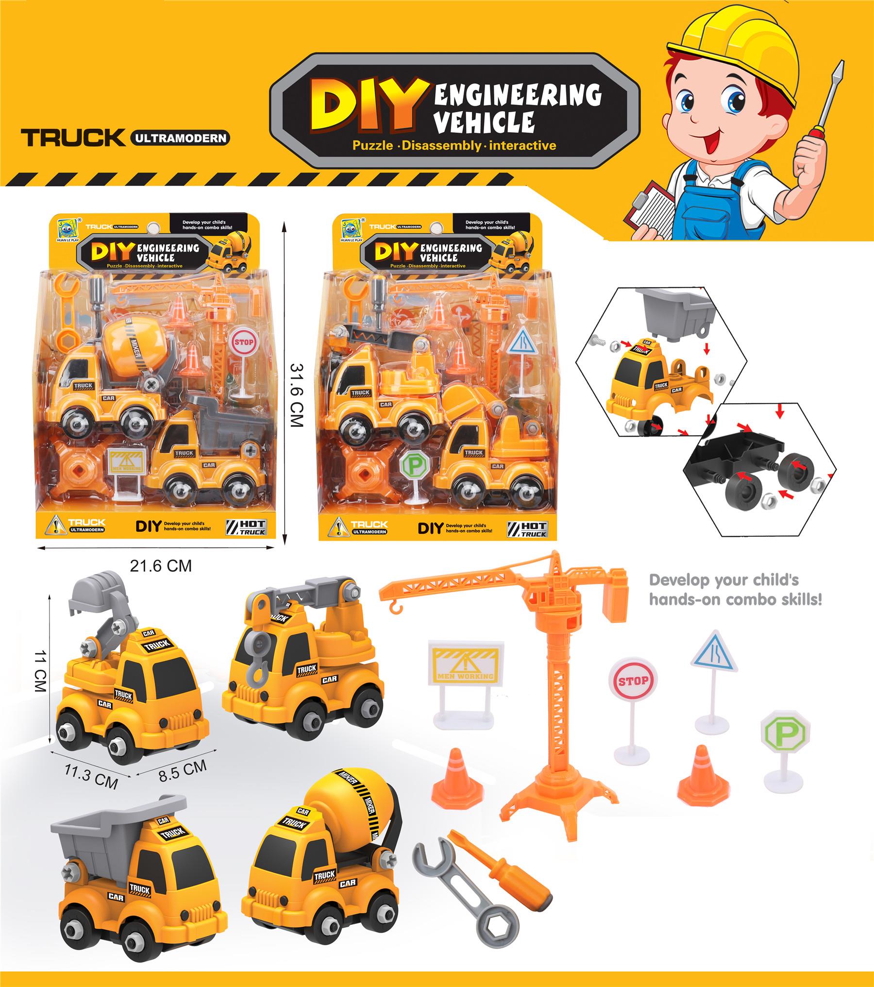 Mondo Construction Truck – Remorque Assemble-Playset 30 Pièces, Camion 4 En 1 Démontable