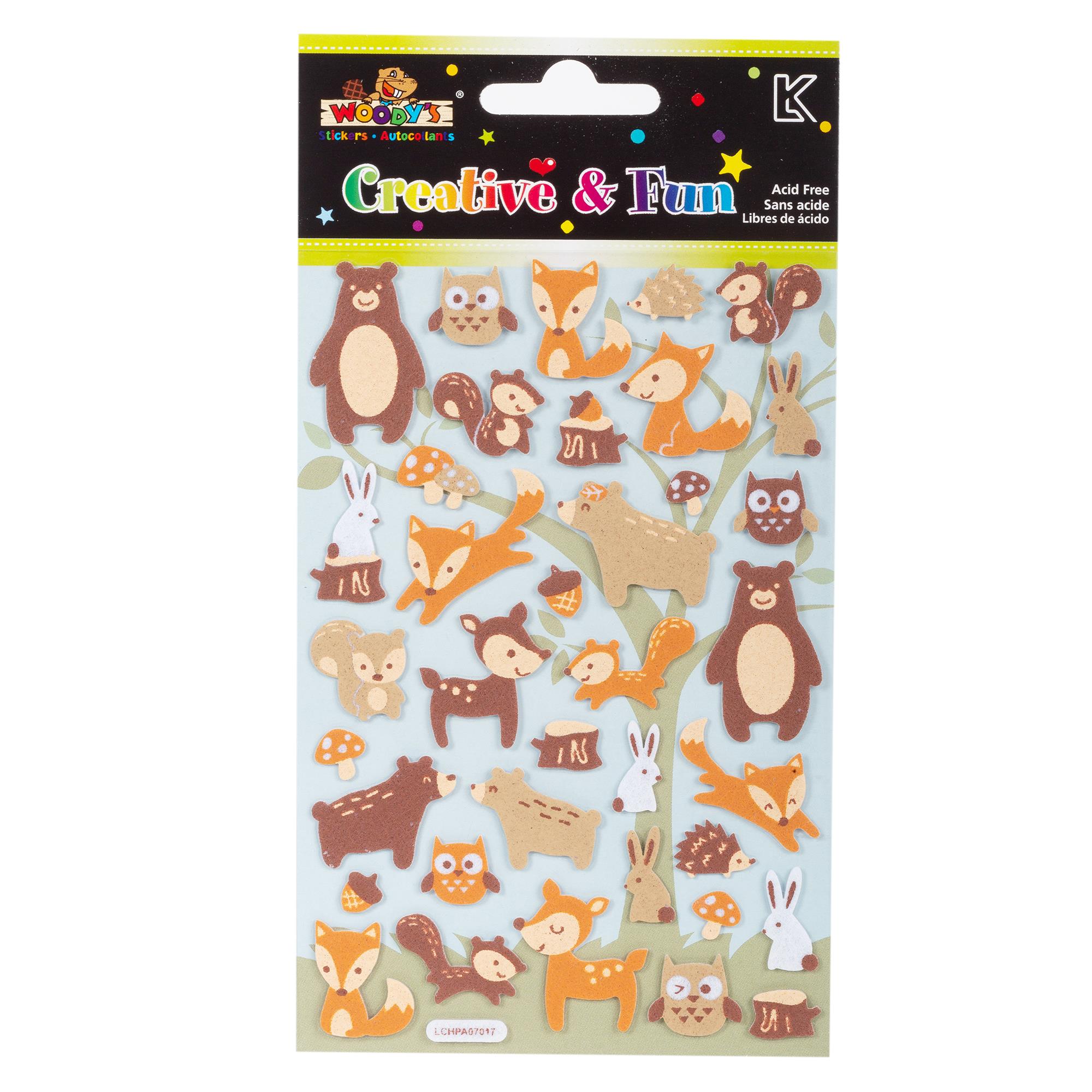 Woody's, 4" x 6" Felt Stickers, Wild Animals, pbh