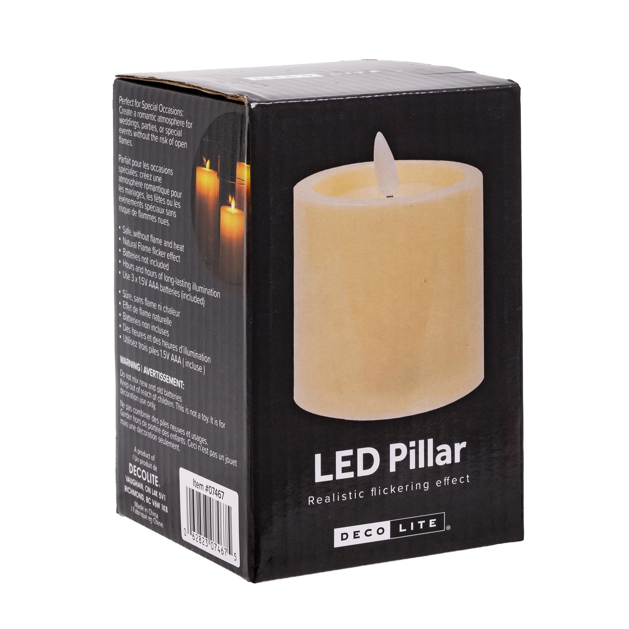 Deco Lite Flickering LED Pillar Candle, 3"D x 3.1"H, color box