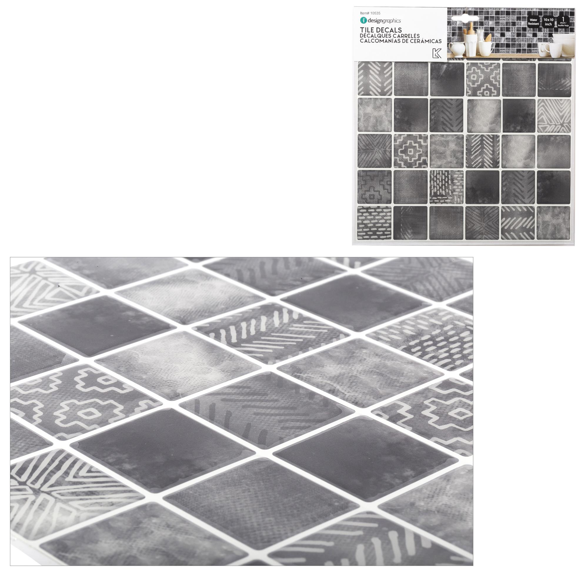 iDesign Wall Decals, Square Tile, Shibori Greys, 10" x 10", PBH
