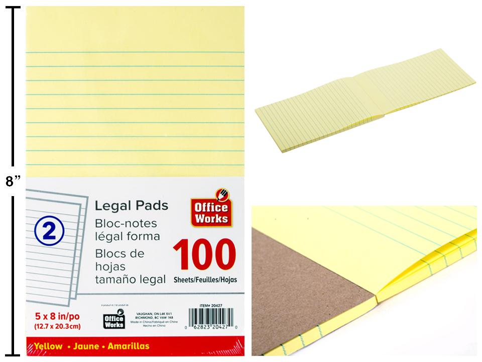 O.WKs. 2 pk 100sheet, 5x8" Legal Pad,Yellow (HZ)