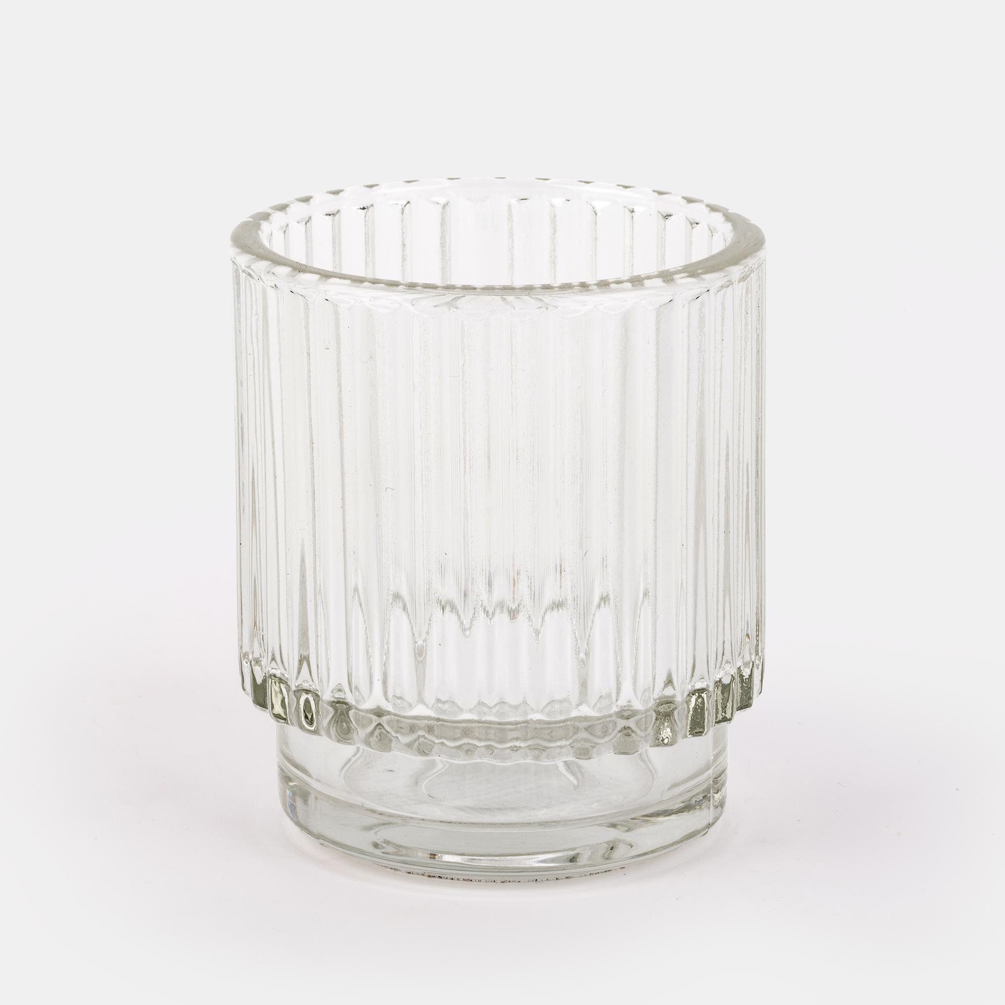 Ribbed Glass Tealight Holder, Glass, 2.75