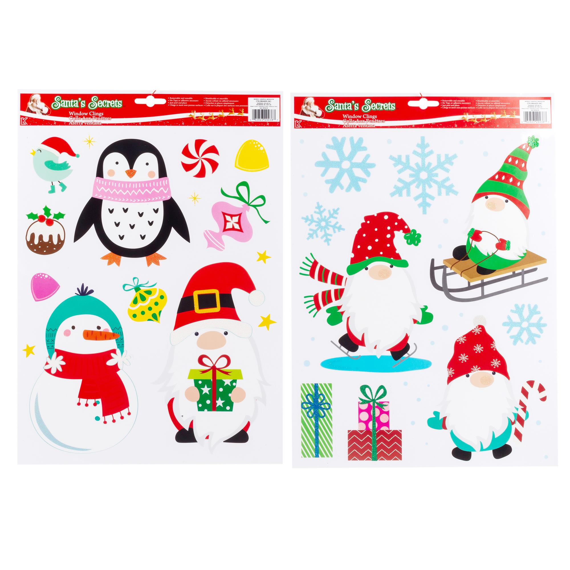 S.Secrets Xmas Glitter Window Clings, 16.2x11.5", 2asst., header