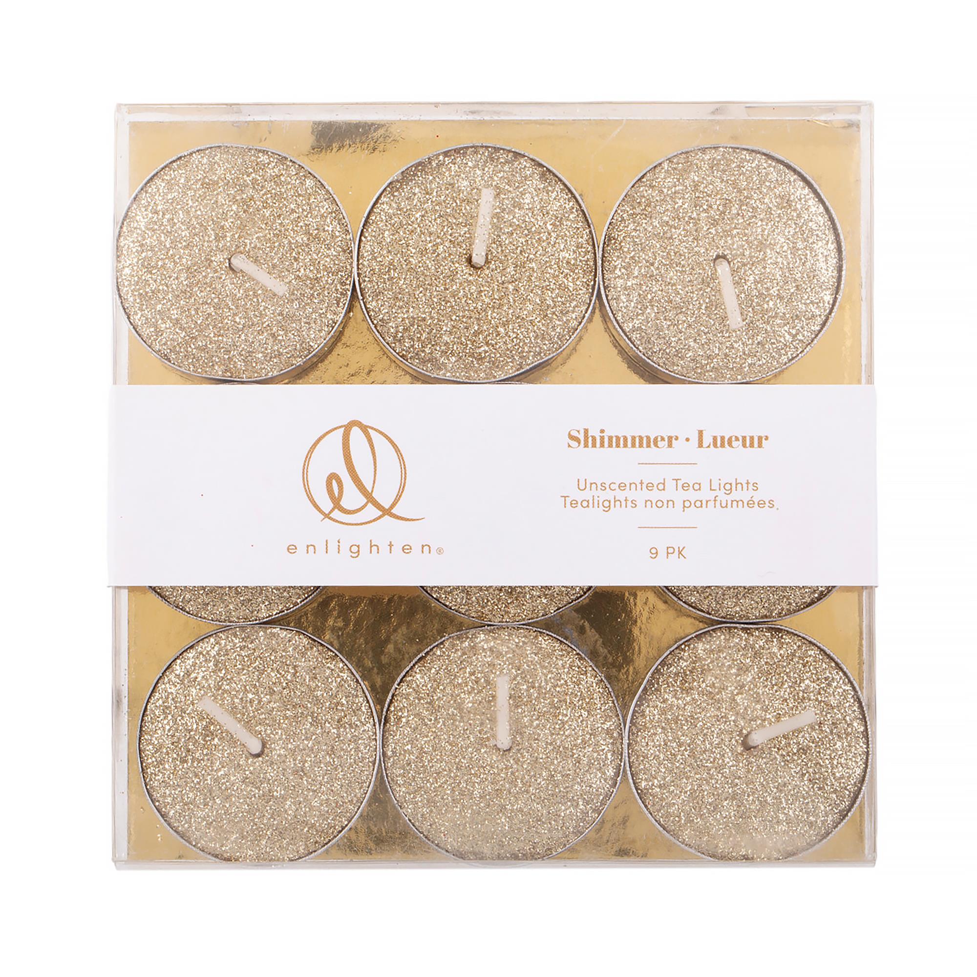 Enlighten 9pk Shimmer Gold Tealight Candles, pvc box