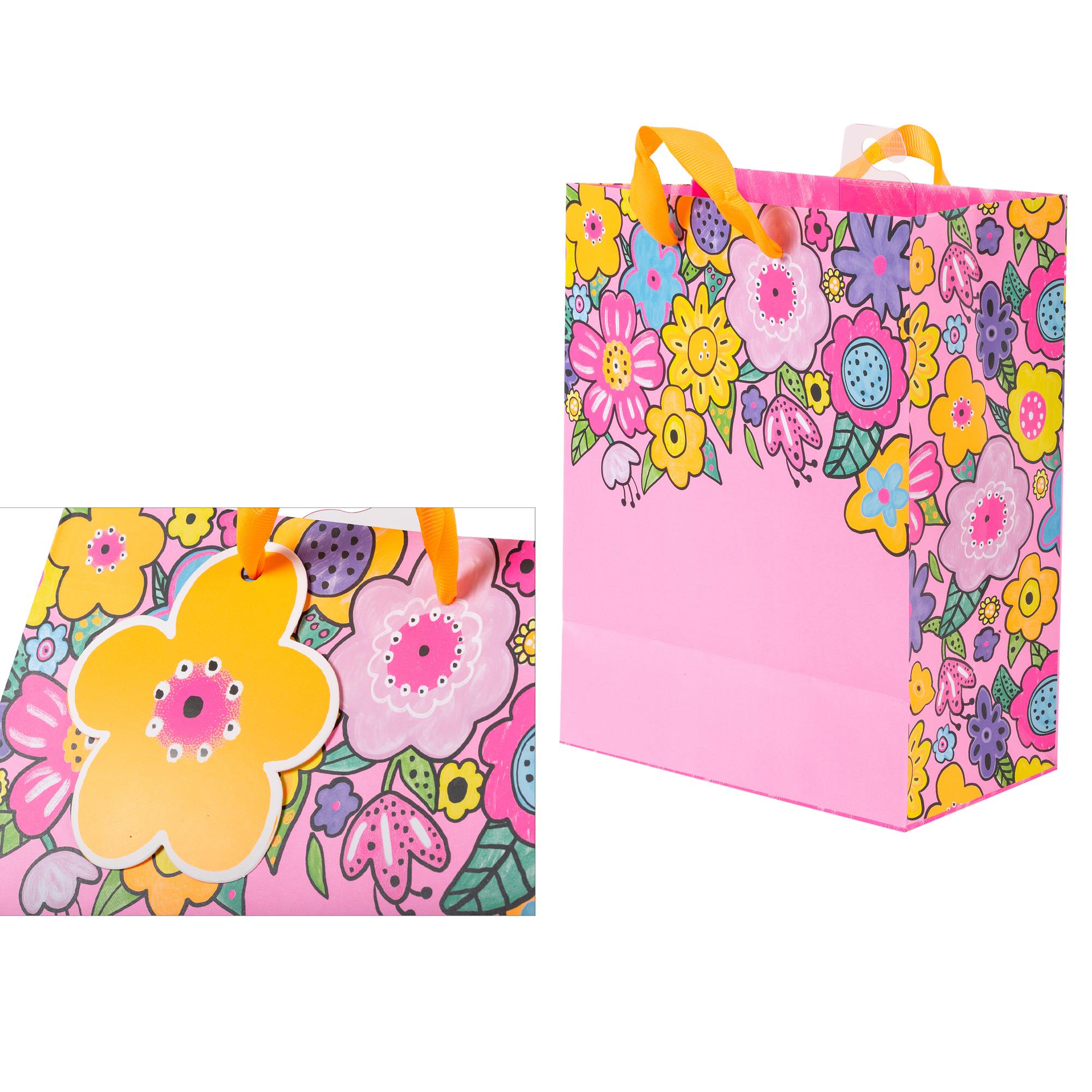 Paper T., Medium Gift Bag, Floral Matte/Neon 157GSM, Tag +jhook