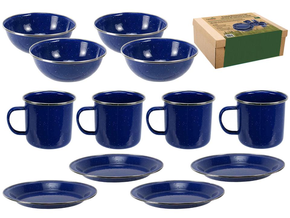 Camping 12pcs Enamel Dinnerware Set Blue Enamel, box w/colour label