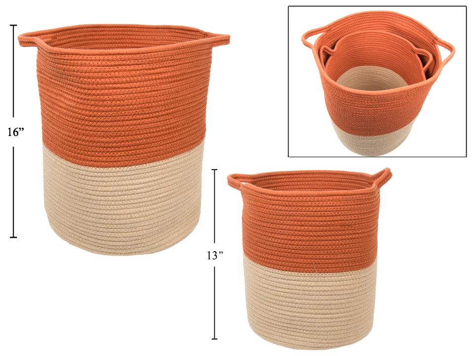 Set/2 Round Storage Basket, Rust/Natural, Cotton Rope