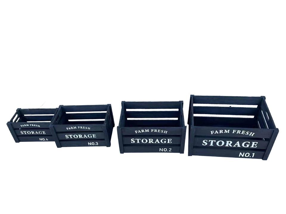 Set of 4 Wood Storage Crates, 16x12x8/14x10x7/12x8x6.3/10x6.3x5.5