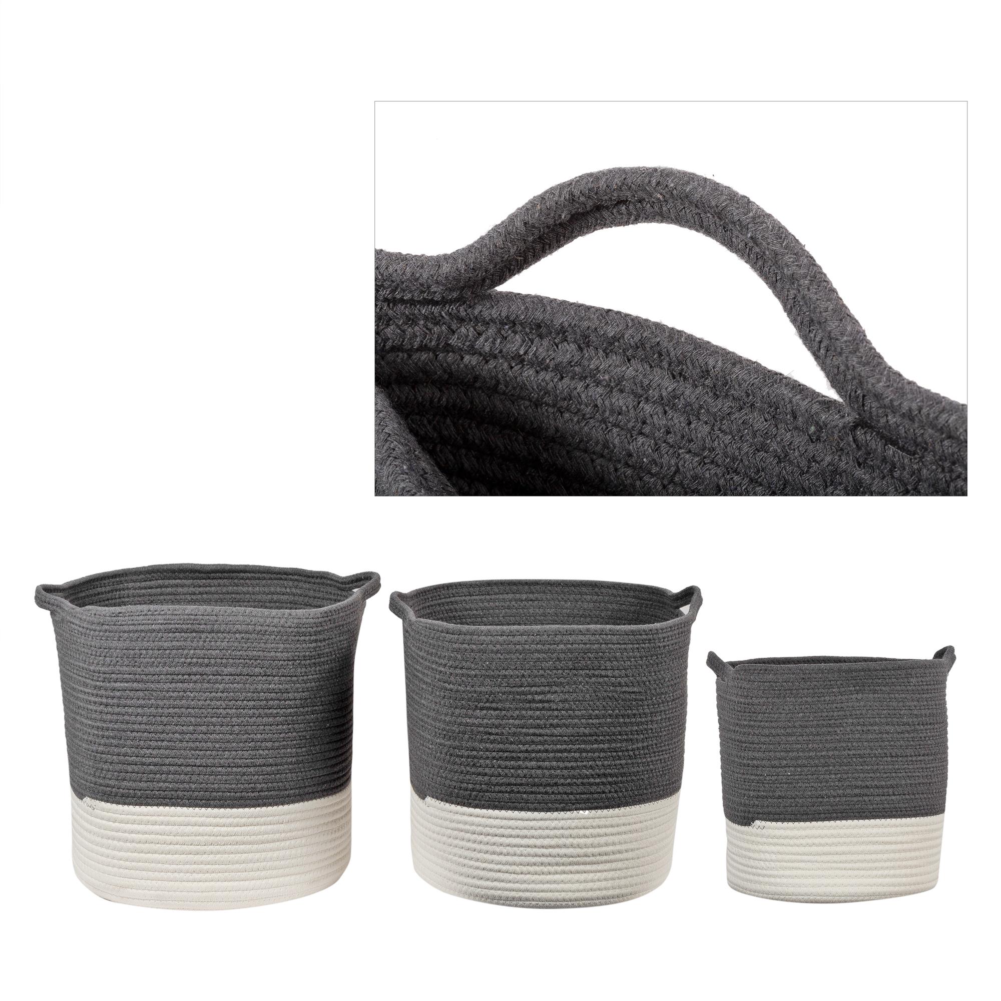 Set/3 Round Cotton Rope Storage Baskets, L, M, S