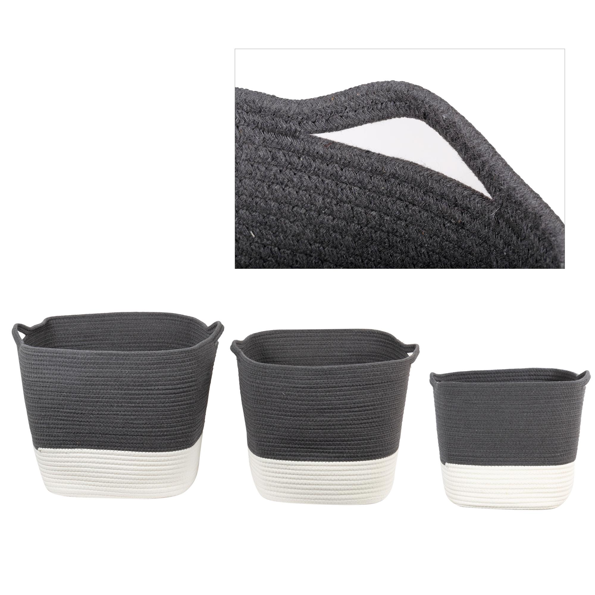 Set/3 Square Cotton Rope Storage Baskets, L, M, S