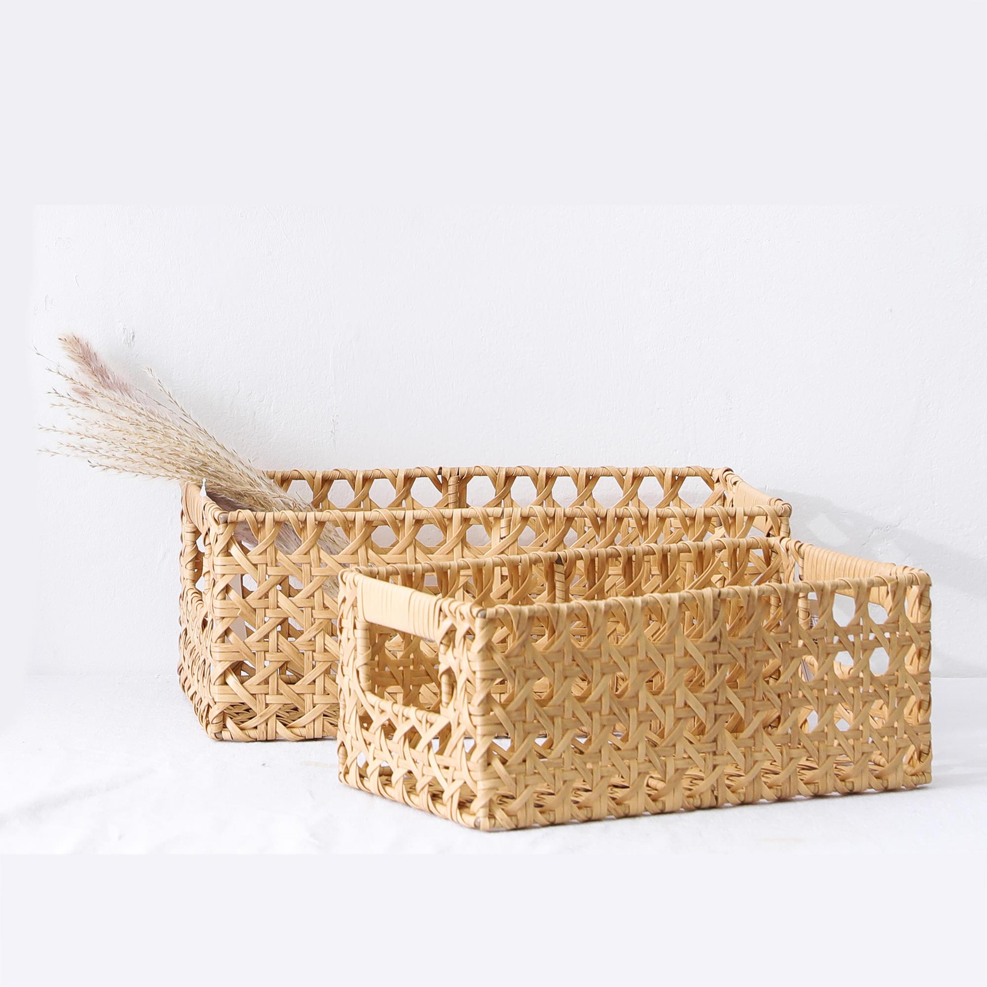 Set/2 Plastic Rattan Storage Crates L34.5Ã—19Ã—13.5cm S30Ã—16Ã—13cm