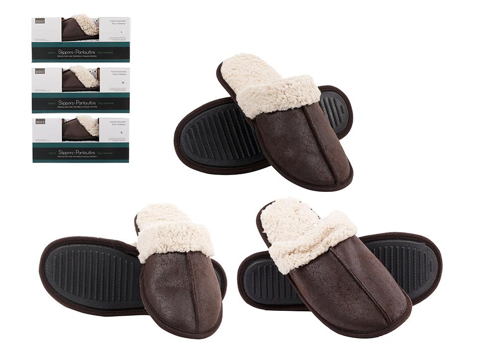 Bodico, Men's Sherpa Slipper w Memory Foam,3 sizes, col box