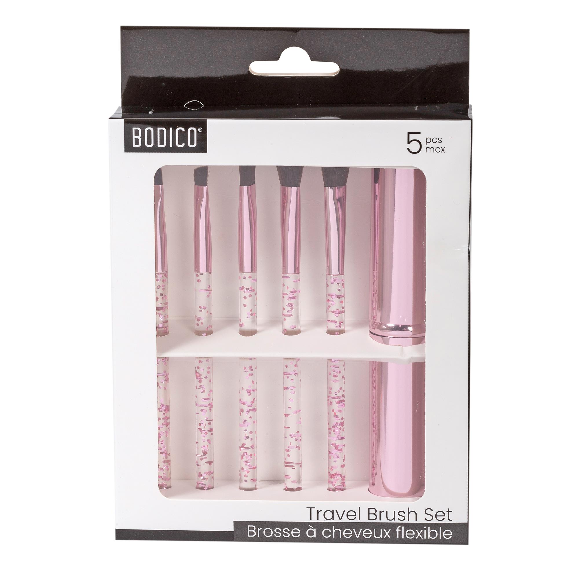 Bodico, 5pc Travel Brush Set w/ Aluminum Case, glitter,