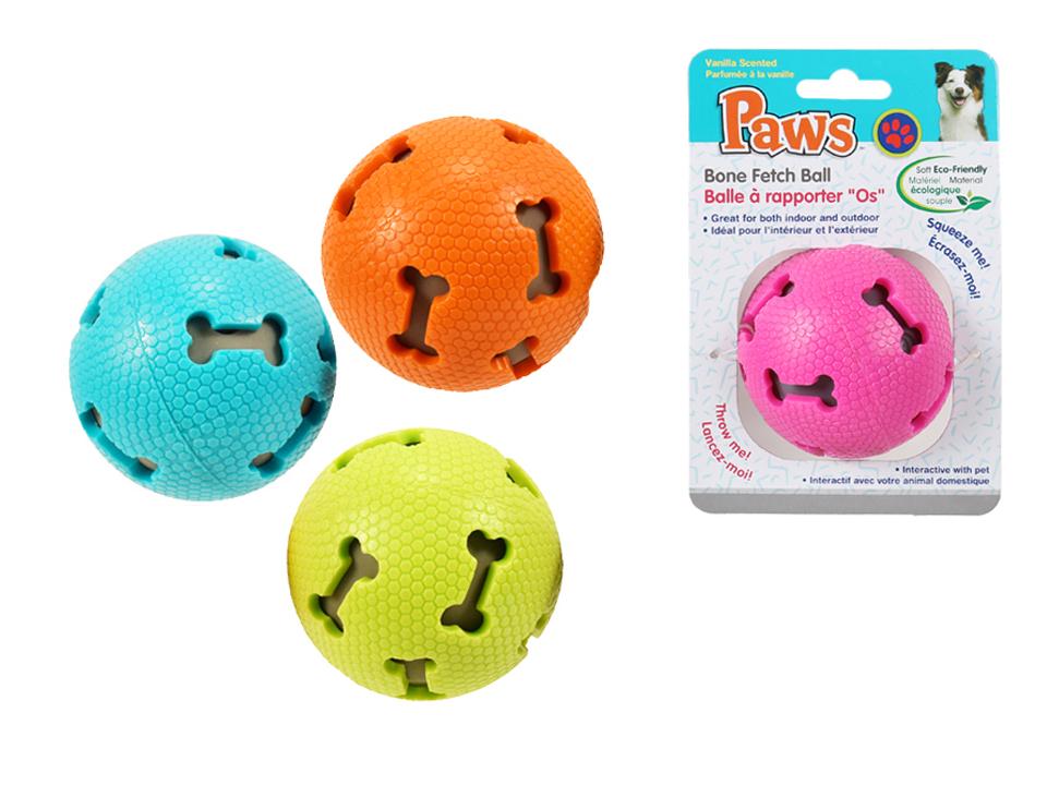 PAWS Bone Fetch Ball, 4 Colour 2.75", TOC