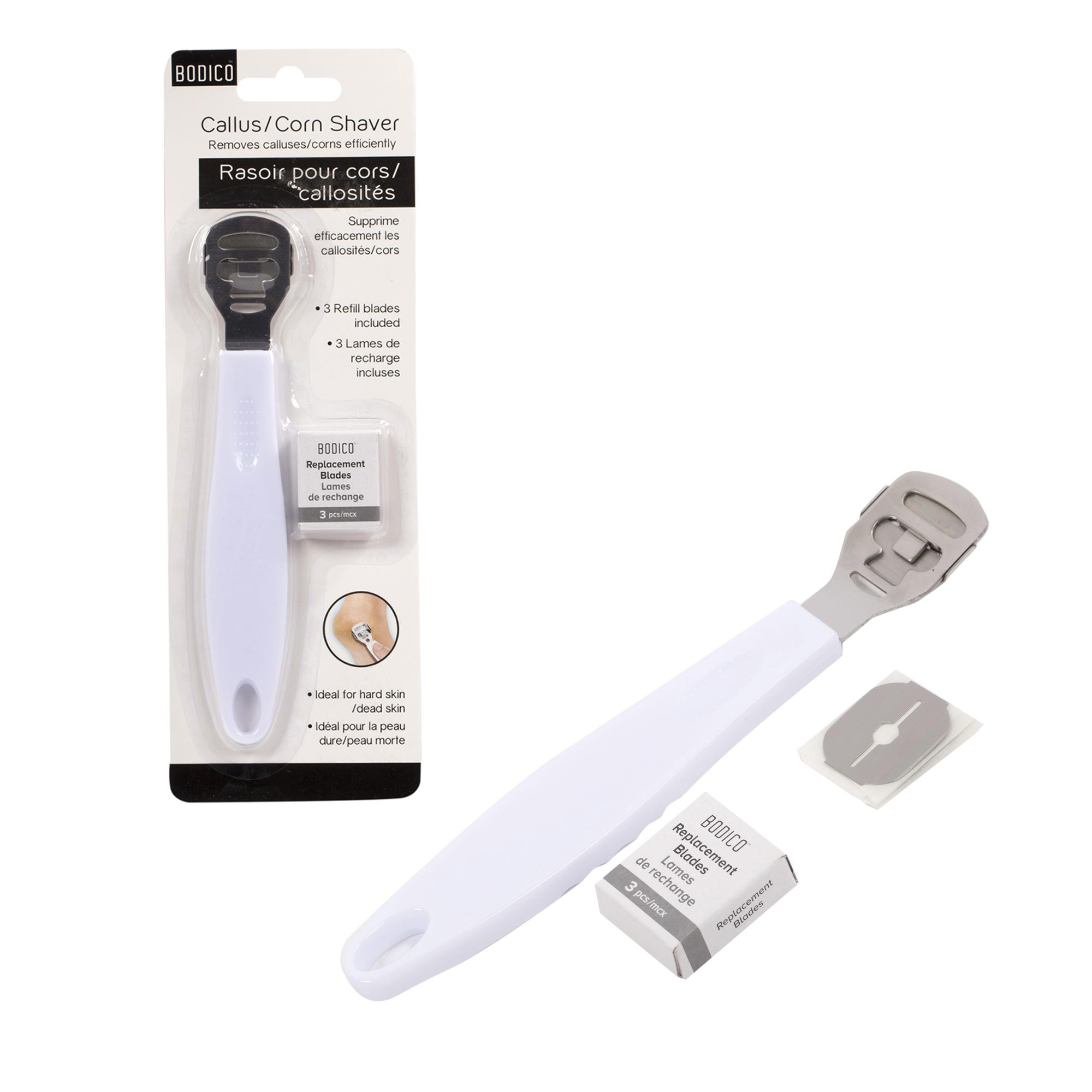Bodico Callus/Corn Shaver w/ Extra 3 Blades, white handle, b/c