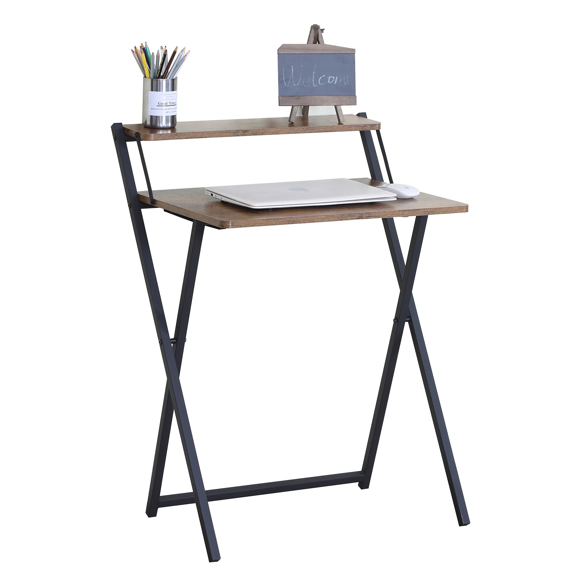 Luciano Home Foldable Computer Work Bench, Country Wood, Steel Frame ...