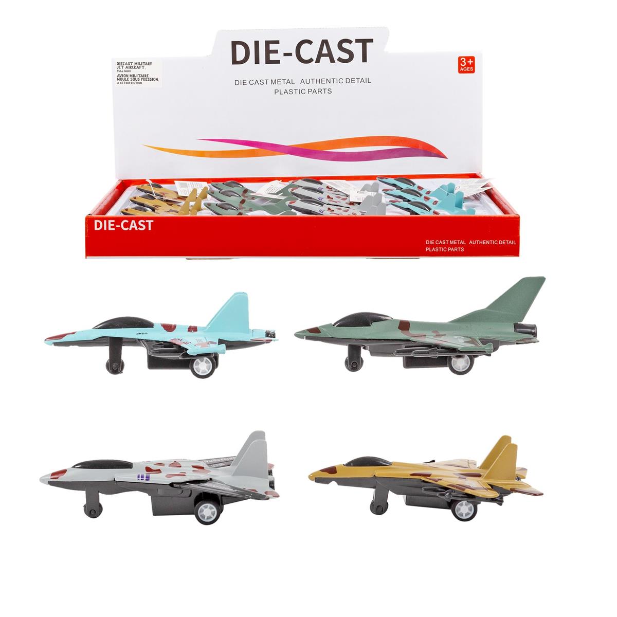 Diecast Military Jet Aircraft, Pull back, 4 Asst., 12/DSP