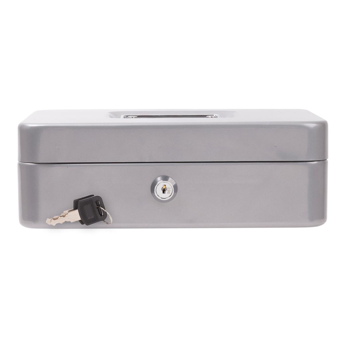 Heavy Duty Cash Box w/Lock, Grey, 9.75"Lx6.5"Wx3.25"H