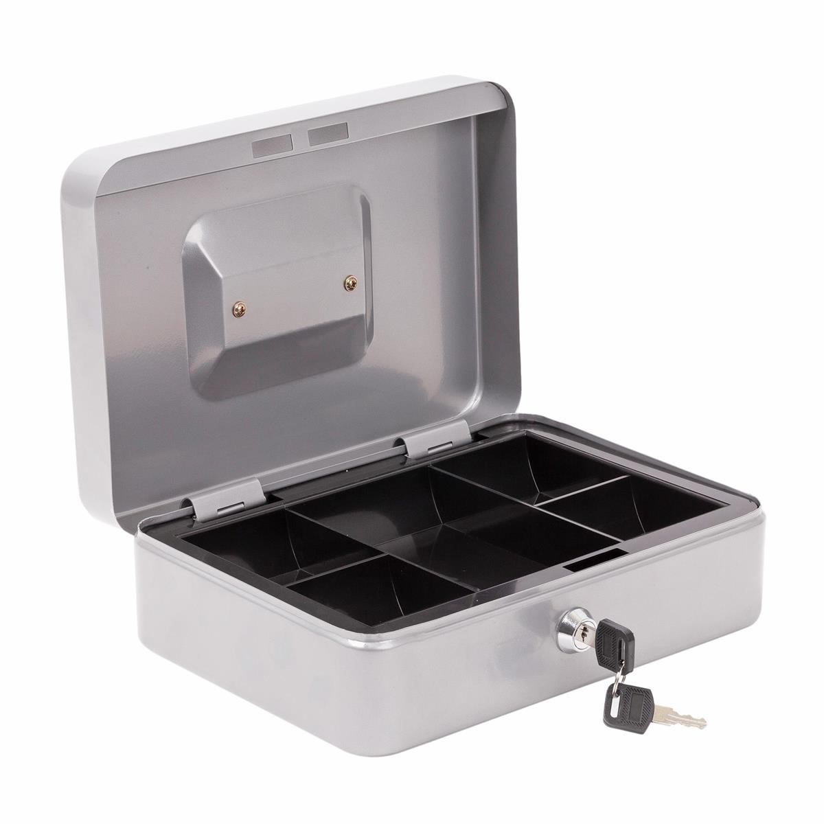 Heavy Duty Cash Box w/Lock, Grey, 9.75"Lx6.5"Wx3.25"H