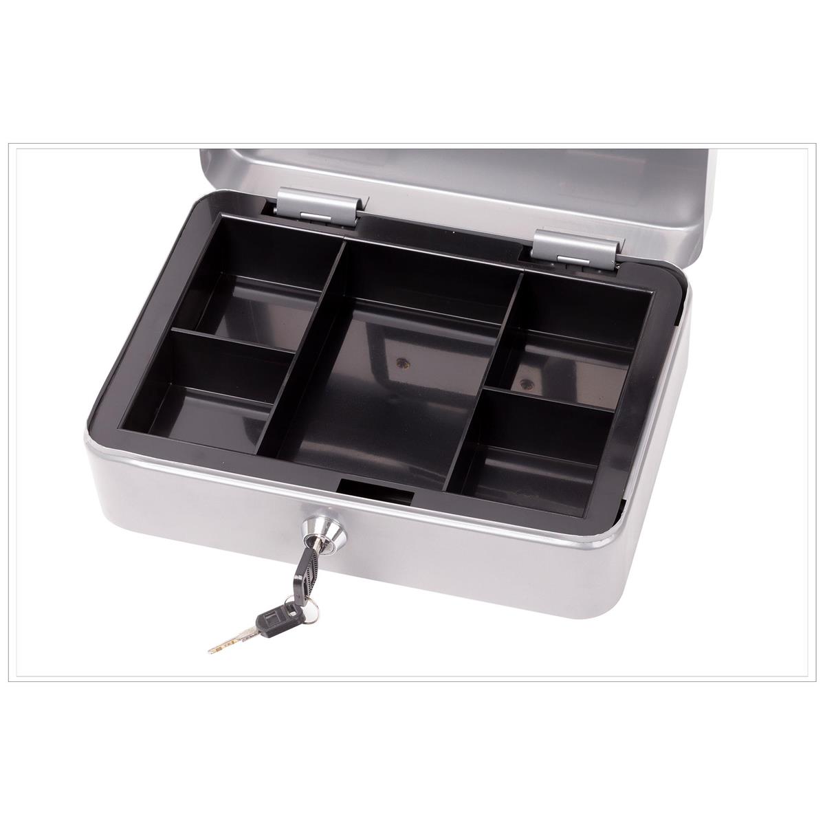 Heavy Duty Cash Box w/Lock, Grey, 9.75"Lx6.5"Wx3.25"H