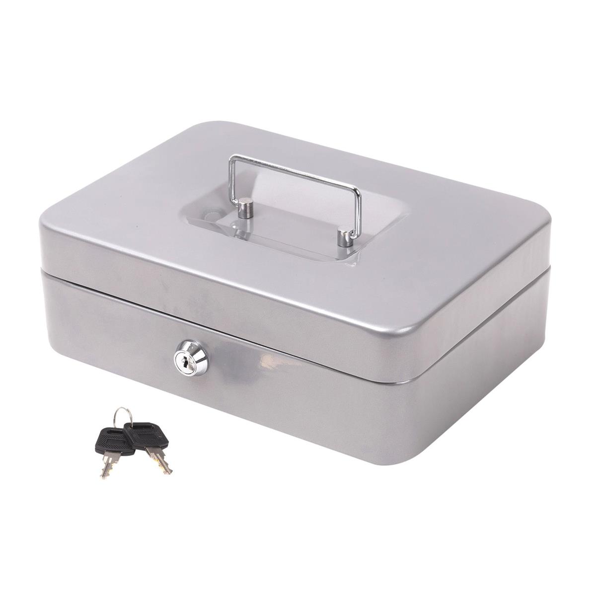 Heavy Duty Cash Box w/Lock, Grey, 9.75"Lx6.5"Wx3.25"H