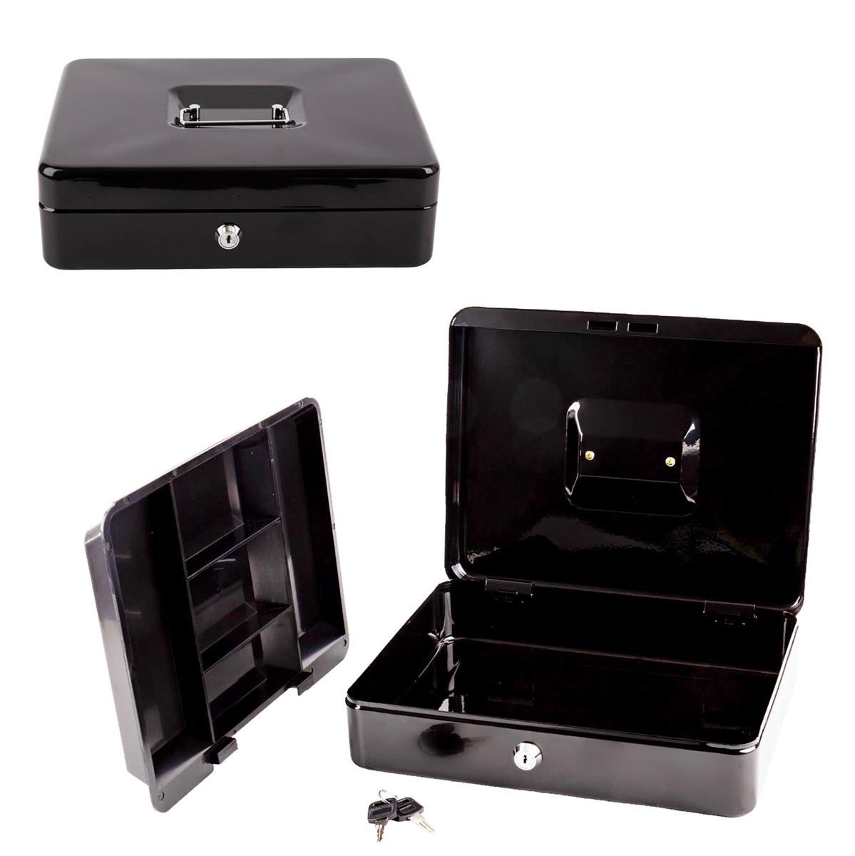 Large Heavy Duty Cash Box w/Lock, 12"Lx9.5"Wx3.5"H, Grey w/box