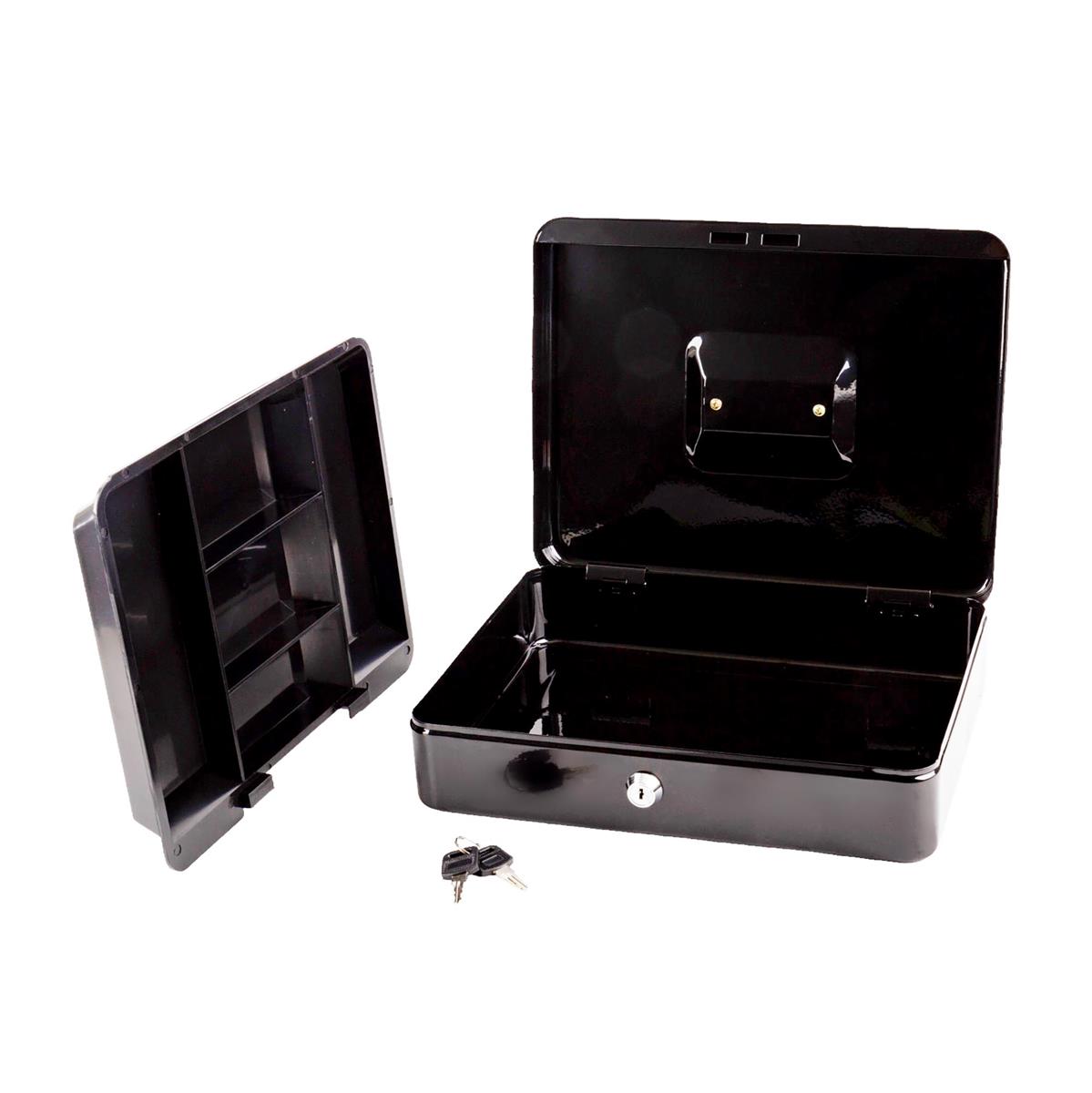 Large Heavy Duty Cash Box w/Lock, 12"Lx9.5"Wx3.5"H, Grey w/box