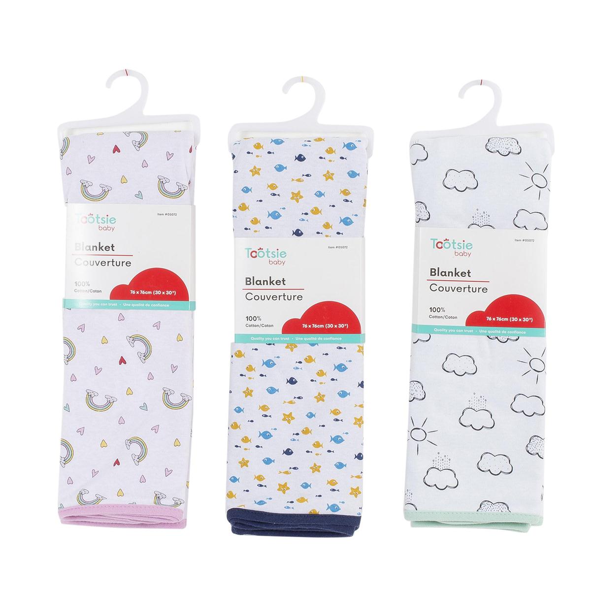 Tootsie Baby, Cotton Blanket, 2Layer, 30x30", 3 asst