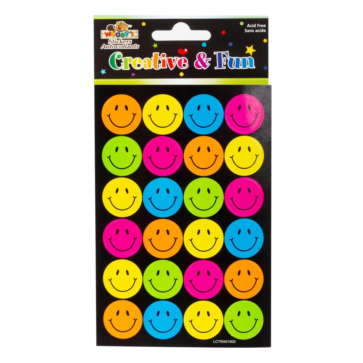 Woody's, 4" x 6" 4Pc Stickers, Smiley Face, pbh