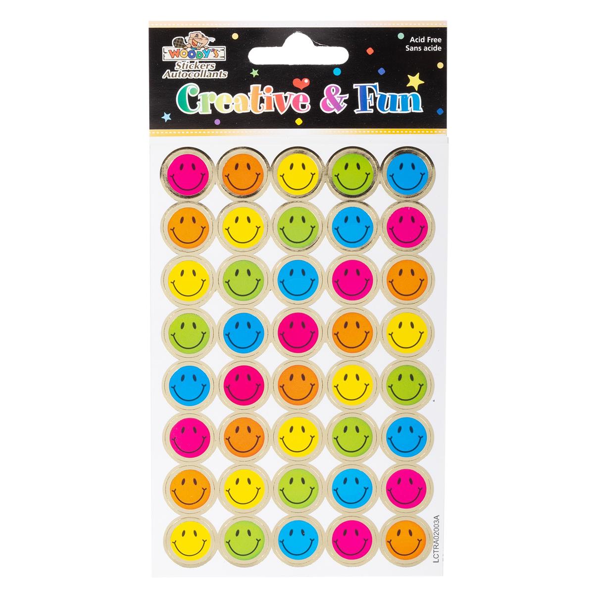 Woody's, 4" x 6" 6Pc Stickers, Colours Smiley Face, pbh
