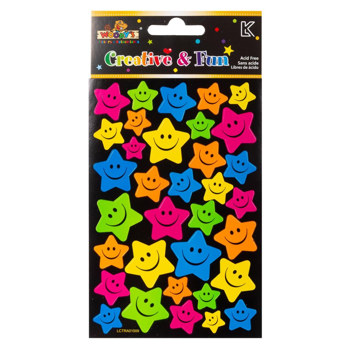 Woody's, 4" x 6" 4Pc Stickers, Smiley Stars, pbh
