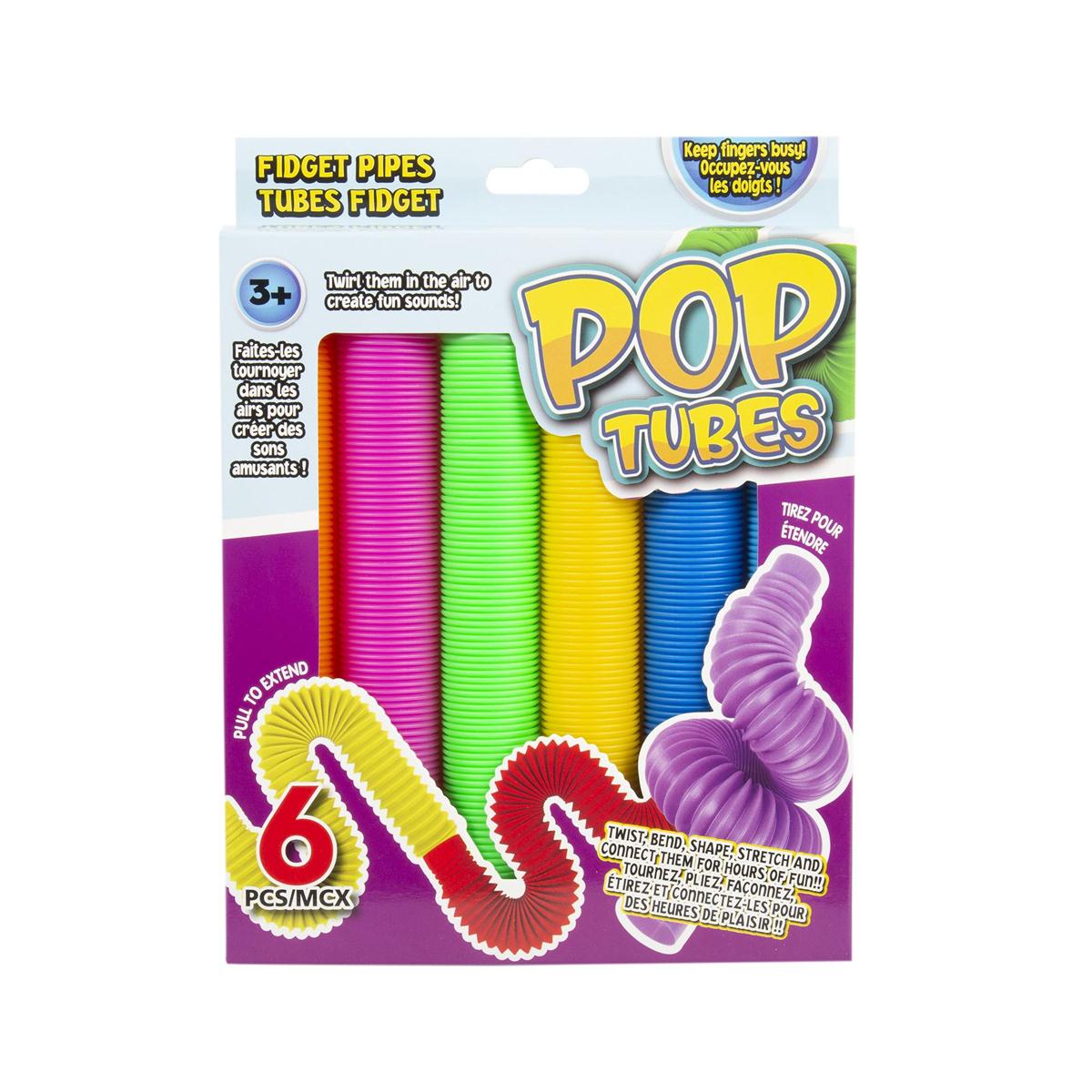 6pc. Fidget Pop Tubes. Colour box with header