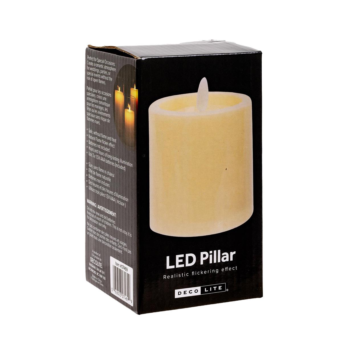 Deco Lite Flickering LED Pillar Candle, 3"D x 4"H, color box