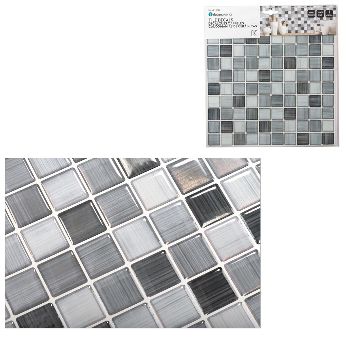 iDesign Wall Decals, Square Tile, Greys/White, 10" x 10", PBH